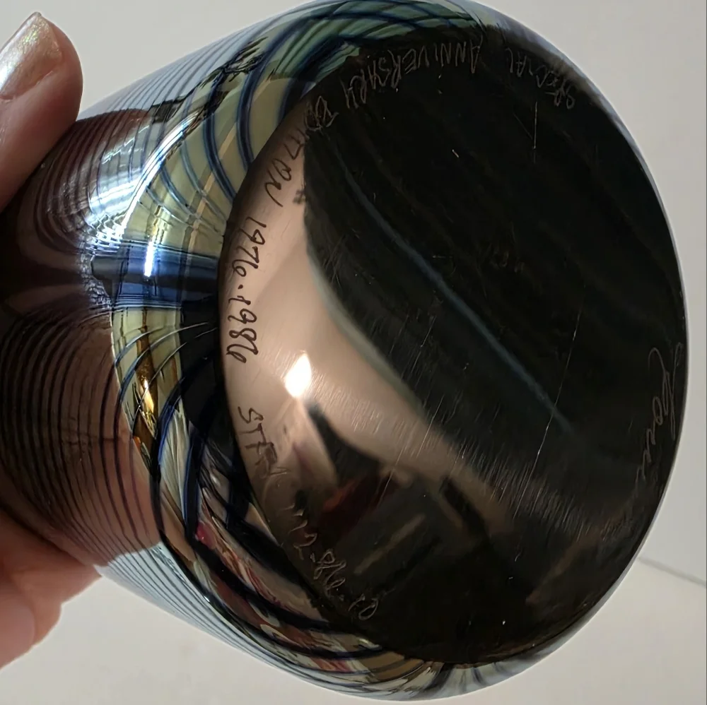 Steven Correia Art Glass Old Fashioned Drink Glass Hand Blown Feathered Design